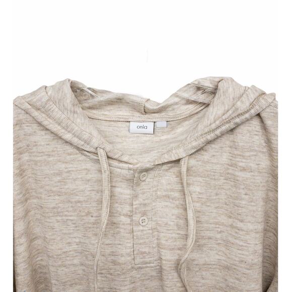 Onia Tan Brown Julian  Long Sleeve Henley Hoodie Men's Small Medium XL - Picture 3 of 5